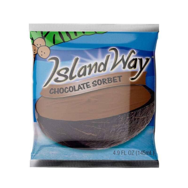 Emballage individuel du sorbet Chocolate Coconut Island Way – dessert glacé dans une coque de noix de coco