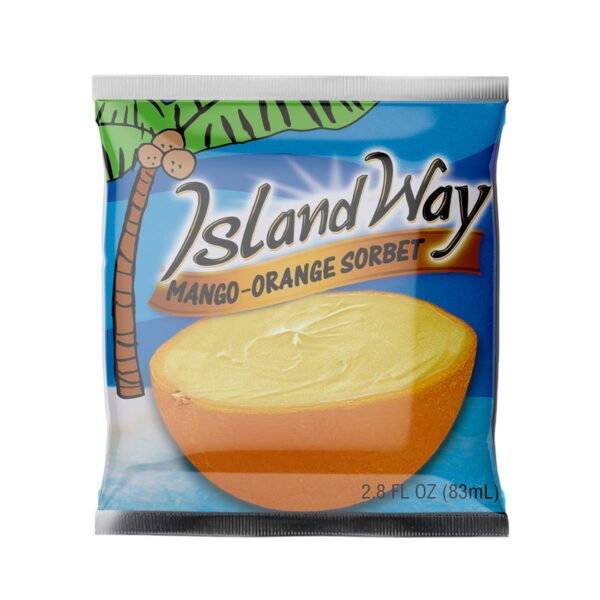 Emballage du sorbet Mango Orange Island Way – dessert glacé tropical en coque naturelle